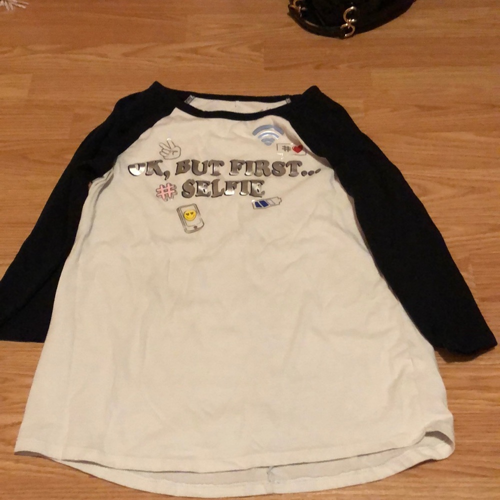 A black and white T shirt